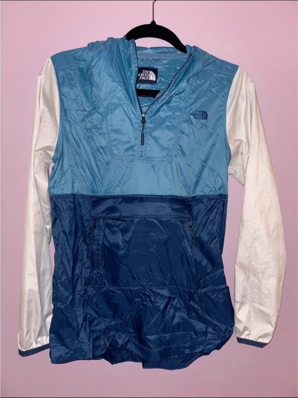 The North Face Two-Tone Blue Hooded Windbreaker with White Sleeves